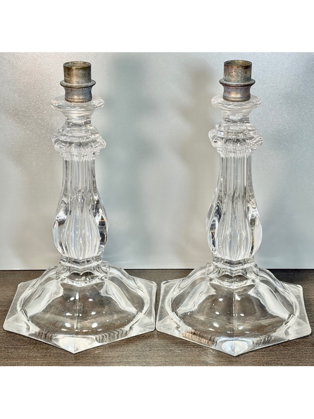 Vintage 2 pc set Baccarat Crystal Glass Candlestick Candle Holder 9.5"H
